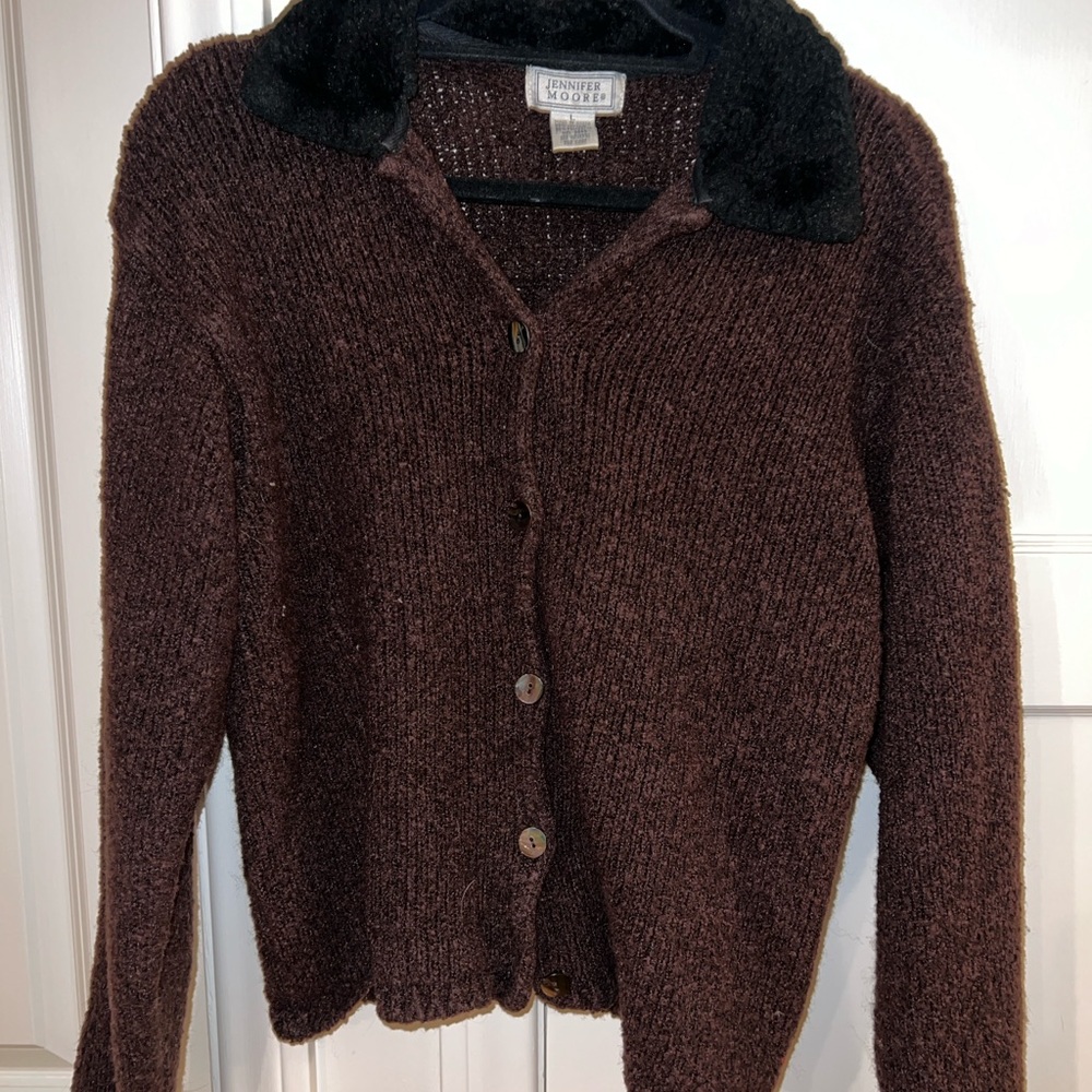 Jennifer Moore Maroon Cardigan with Black Collar